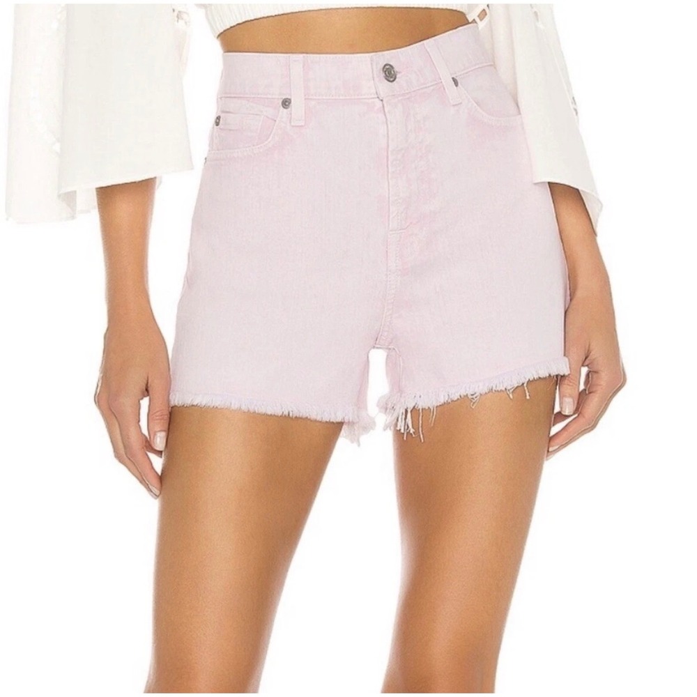 7 For All Mankind High Waist Pink Denim Shorts Raw Hem Cutoff Womens 26‎